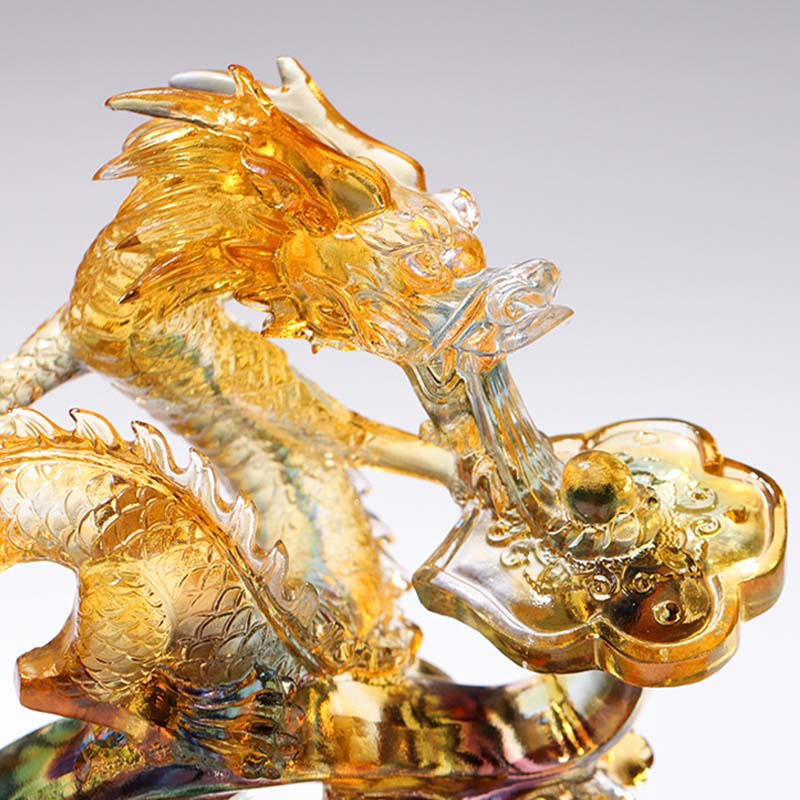 Year of the Dragon Handmade Ruyi Handle Liuli Crystal Art Piece Protection Home Office Decoration
