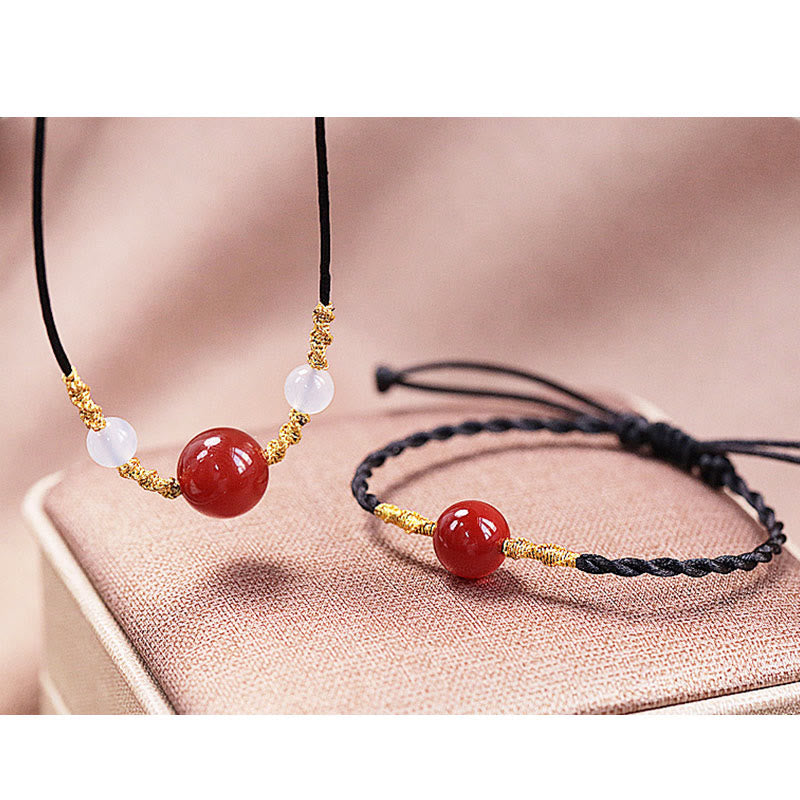 Natural Red Agate Chalcedony Self-acceptance Confidence String Bead Bracelet Necklace Pendant