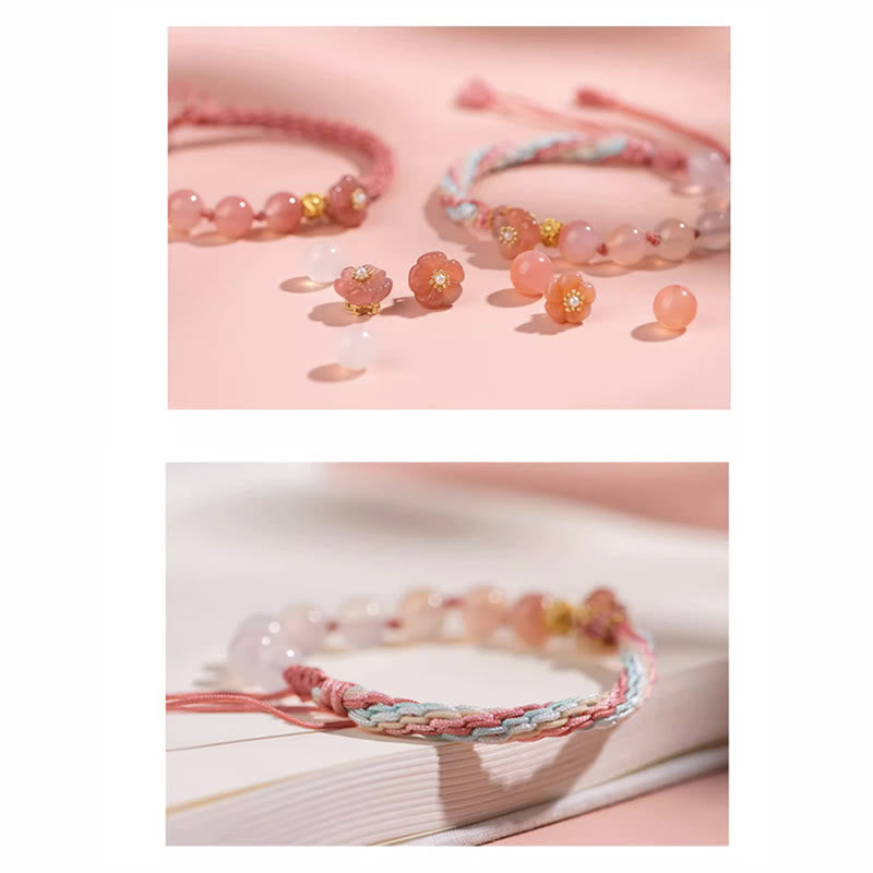 Natural Gradient Agate Reincarnation Knot Peach Blossom Wealth Luck Handmade String Bracelet