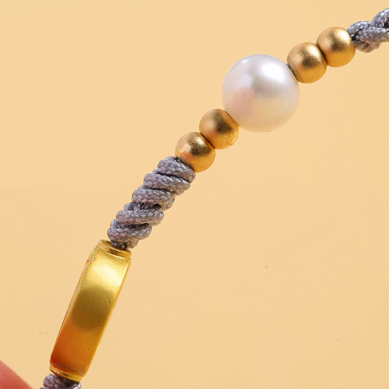 Handcrafted Blue Braided Rope Bracelet with Pearl, Copper Coin & Tree of Life