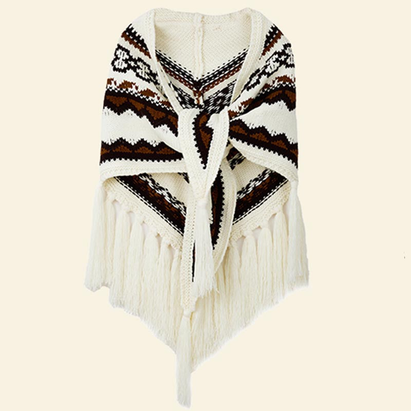 Tibetan Triangular Shawl Striped Tassels Winter Cozy Travel Scarf Wrap