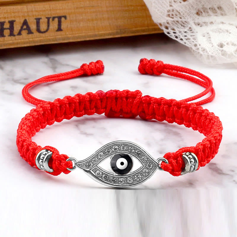 Handmade Evil Eye Red String Braided Bracelet with Gold or Silver Border