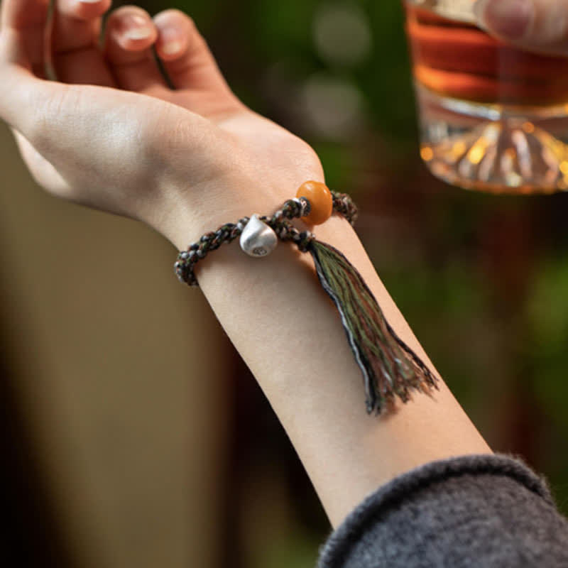 Handmade 990 Sterling Silver & Amber Steelyard Weight Tibetan Style Bracelet