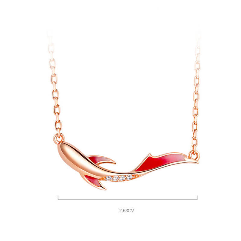 925 Sterling Silver Koi Fish Luck Zircon Prosperity Necklace Pendant