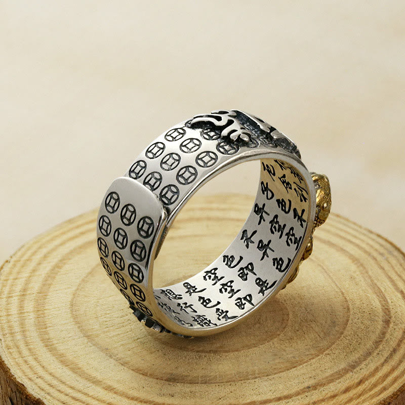 990 Sterling Silver Tibetan Heart Sutra & Om Mani Padme Hum Engraved Mantra Ring