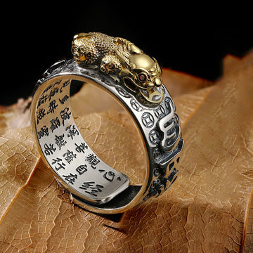 990 Sterling Silver Tibetan Heart Sutra & Om Mani Padme Hum Engraved Mantra Ring