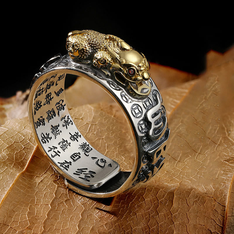 990 Sterling Silver Tibetan Heart Sutra & Om Mani Padme Hum Engraved Mantra Ring