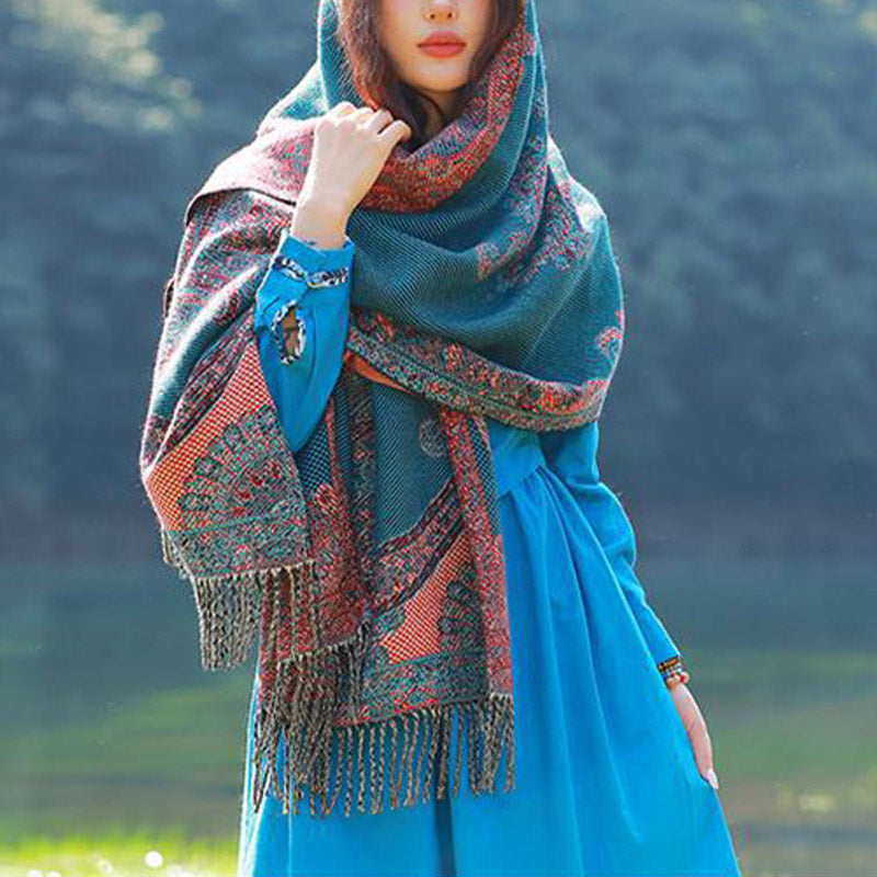 Tibetan Vine Leaves Pattern Design Shawl Cozy Travel Scarf Wrap