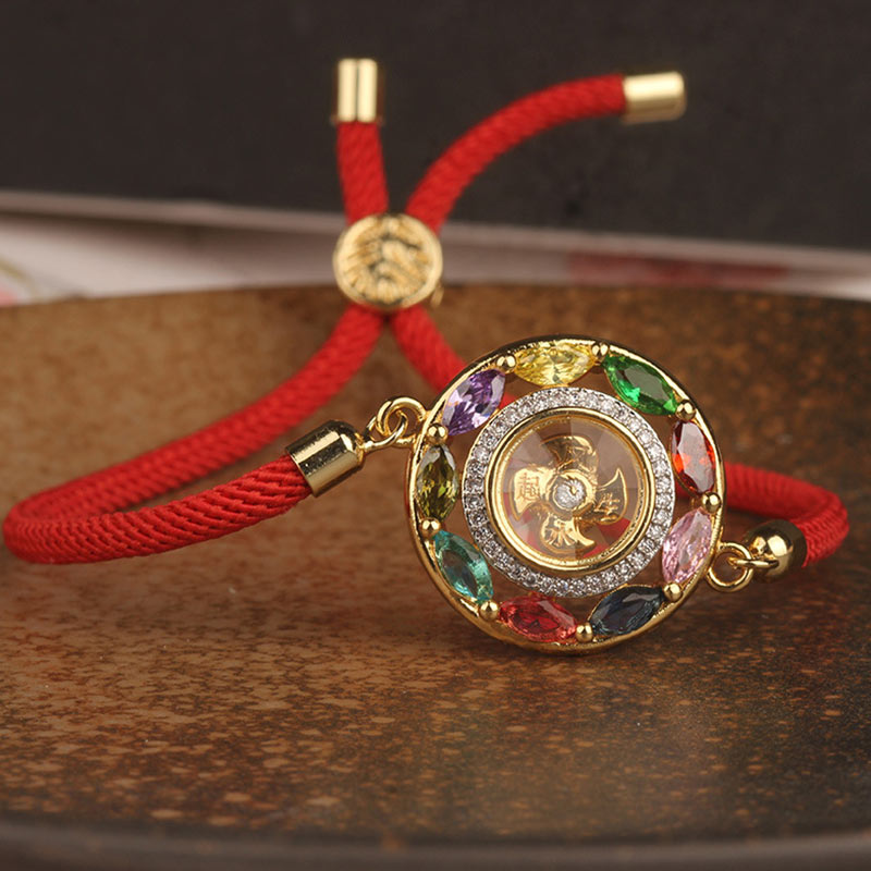 Colorful Zircon Copper Wealth Luck Rotation Bracelet Necklace Pendant