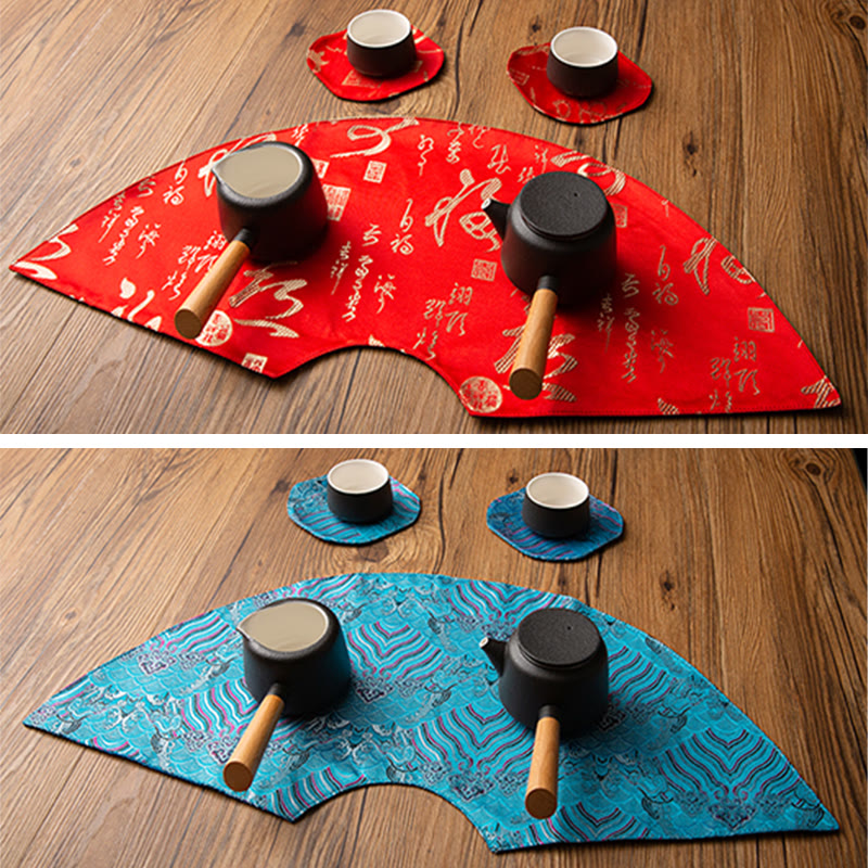 Vintage Sea Wave Bamboo Plum Blossom Embroidered Cup Mat Pad Tea Cup Coaster Kung Fu Tea Mat