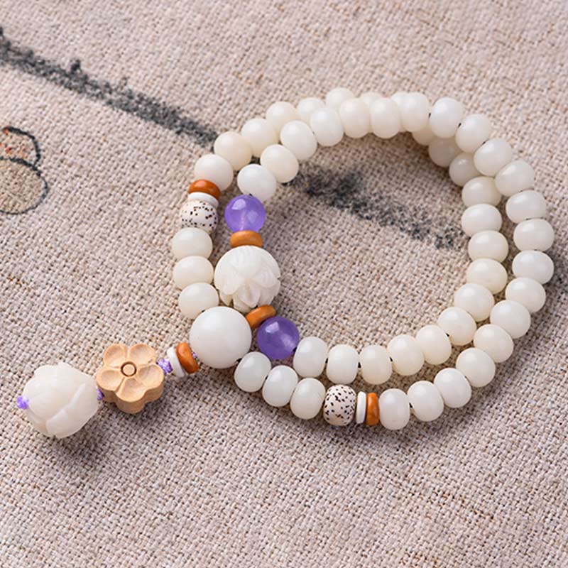 Tibetan White Jade Bodhi Lotus Blessing Bracelet