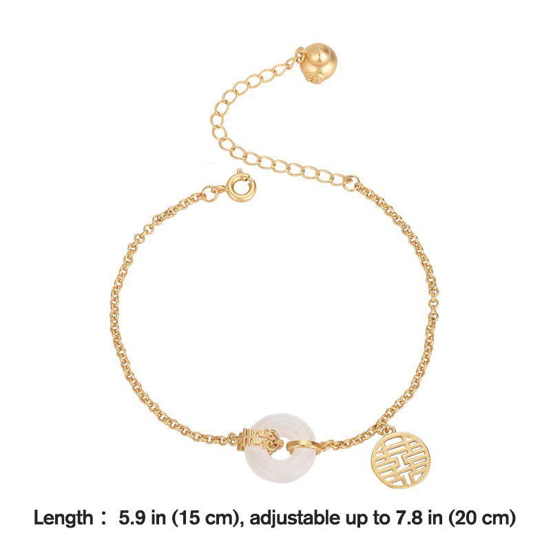 White Jade Double Happiness Fortune Bracelet
