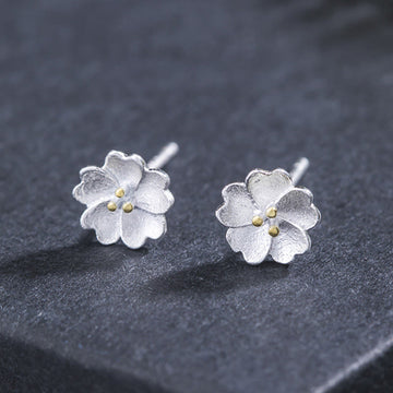 925 Sterling Silver Cherry Blossoms Floral Calm Stud Earrings