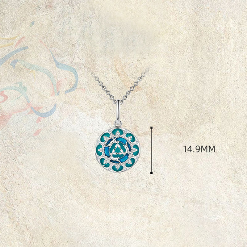 925 Sterling Silver Round Three Rabbits Turquoise Balance Necklace Pendant