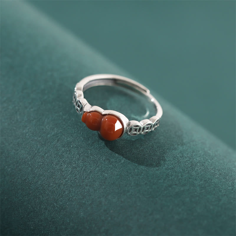 925 Sterling Silver Red Agate Gourd Copper Coin Self-acceptance Ring