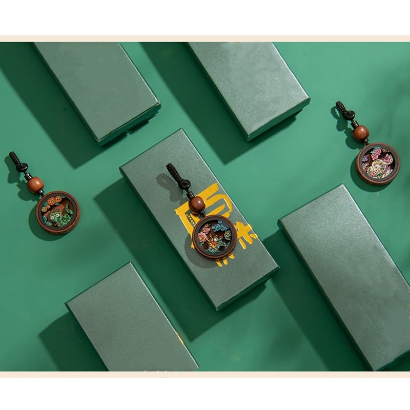 Year Of The Dragon Hand Painted Chinese Zodiac Rosewood Carved Calm Key Chain (Extra 35% Off | USE CODE: FS35)