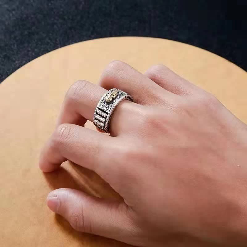 Sterling Silver & Copper Pixiu Prayer Wheel Spinning Couple Ring