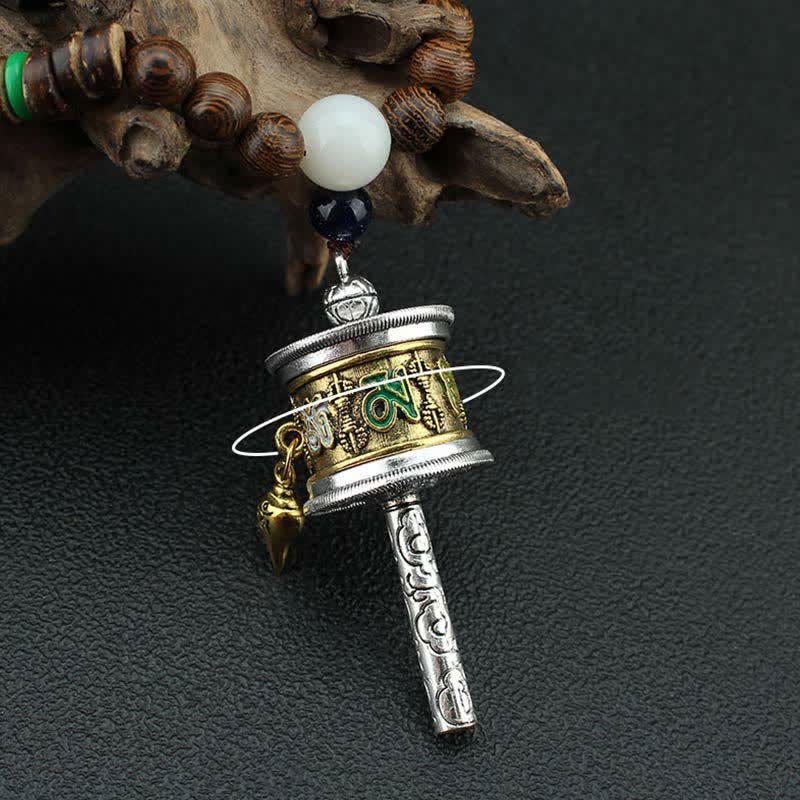 Tibetan Om Mani Padme Hum Prayer Wheel Rotation Vajra Wood Necklace Pendant