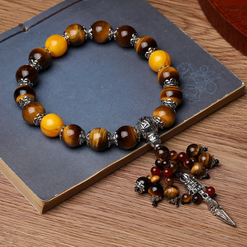 Natural Gemstone Beaded Bracelet with Copper Vajra Dorje Charm
