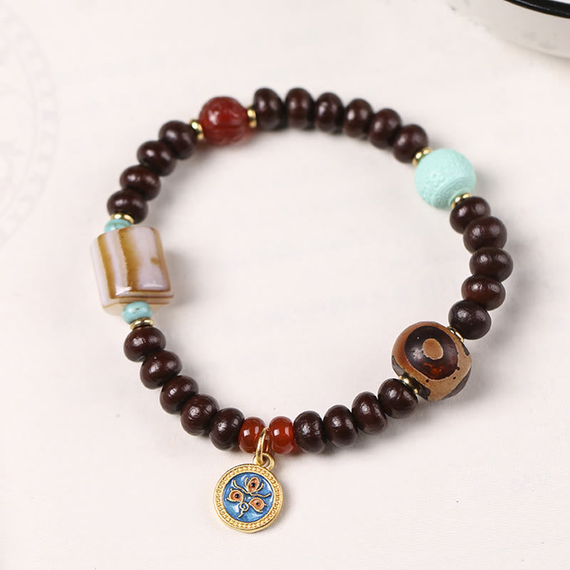 Natural Tibet Purple Bodhi Seed Dzi Bead God of Wealth Wisdom Bracelet