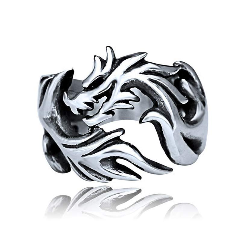 Intricate Dragon Pattern Adjustable Alloy Statement Ring for Men and Women