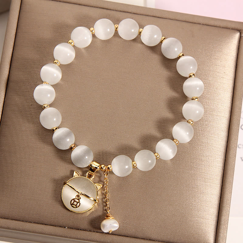 Cat's Eye Lovely Cat Pattern Pearl Love Charm Bracelet