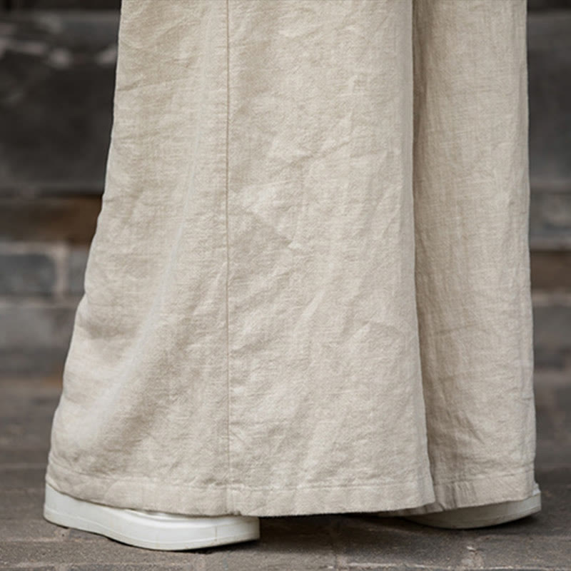 Handmade Tie Dye Ramie Linen Midi Dress Wide Leg Pants With Pockets