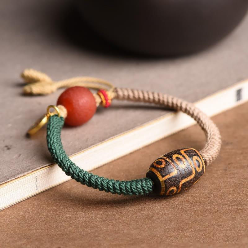 Handmade Tibetan Nine-Eye Dzi Bead Wealth Rope Bracelet