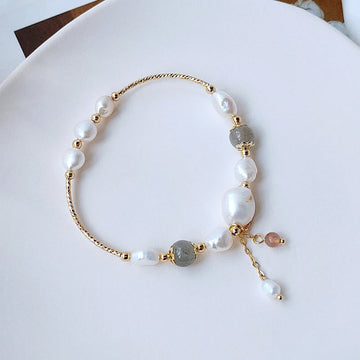 Strawberry Quartz Moonstone & Pearl Beaded Harmony Bracelet