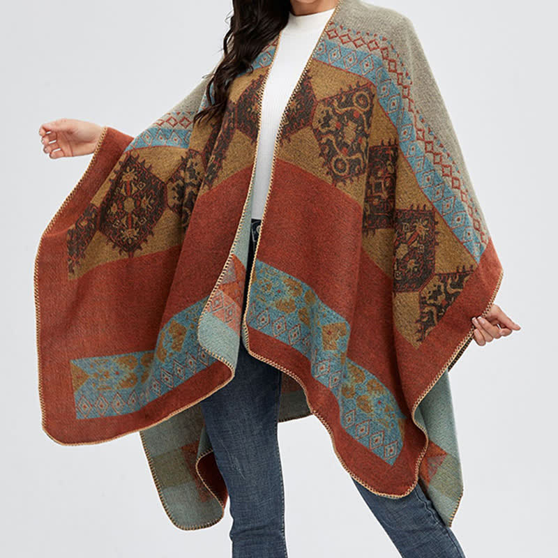 Tibetan Shawl Diamond Pattern Winter Warm Cloak Scarf