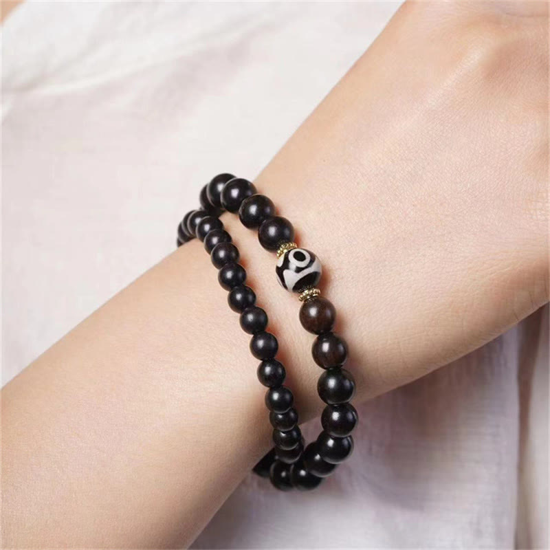 Tibet Ebony Wood Dzi Bead Balance Double Wrap Bracelet