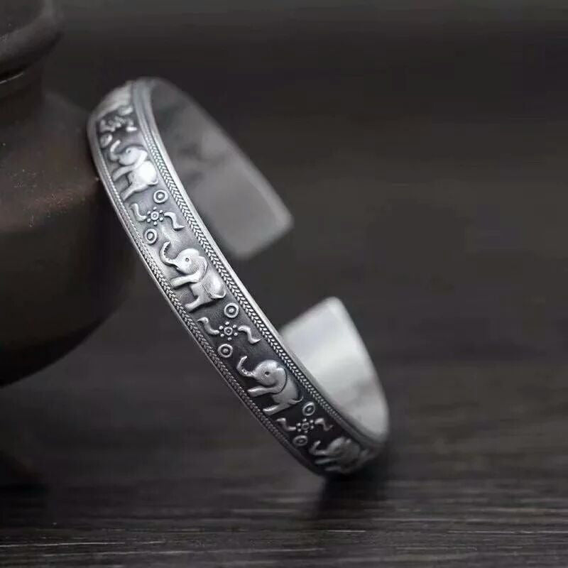 Elephant White Copper Strength Bracelet Bangle (Extra 30% Off | USE CODE: FS30)