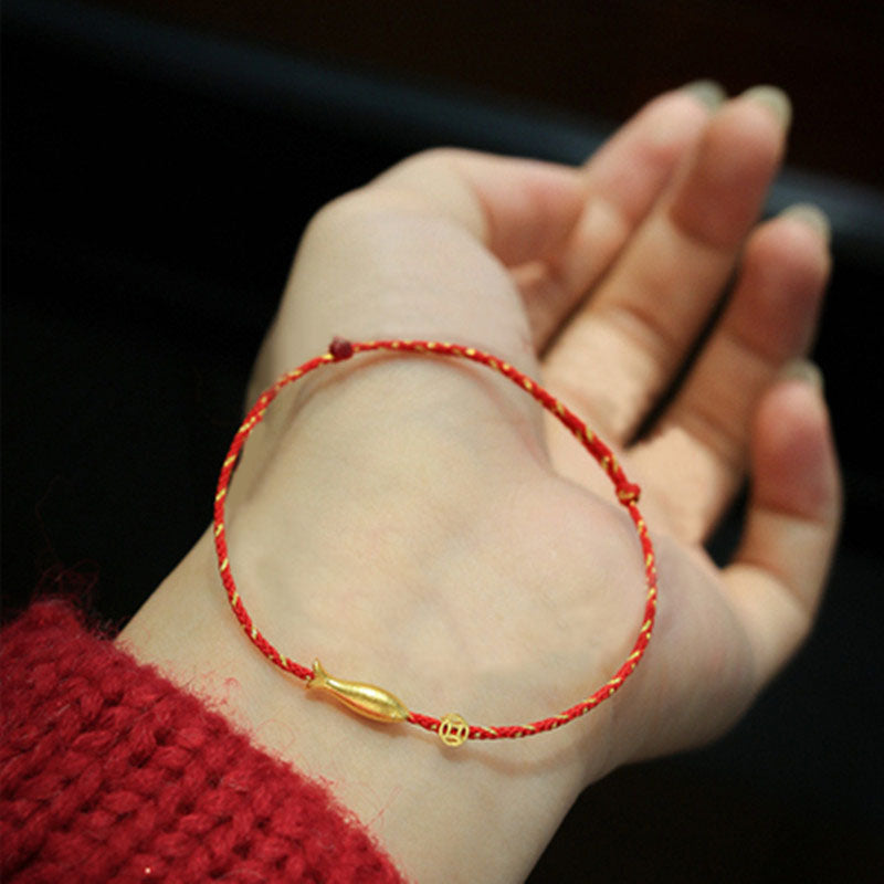 14K Gold Plated Koi Fish Red String Braided Bracelet
