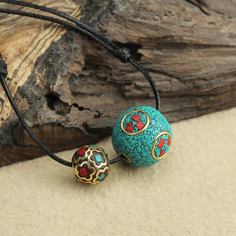 Tibetan Turquoise Double Bead Protection Strength Necklace Pendant