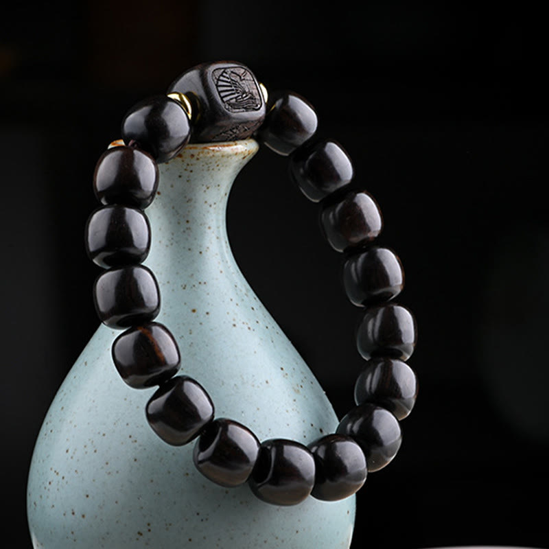 Tibetan Ebony Wood Barrel Beads Lucky And Treasure Balance Bracelet