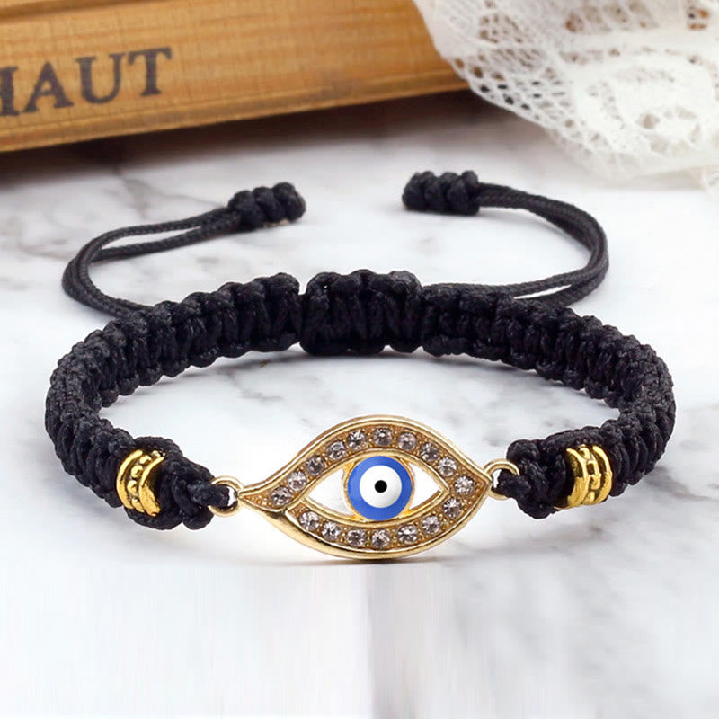 Handmade Evil Eye Red String Braided Bracelet with Gold or Silver Border