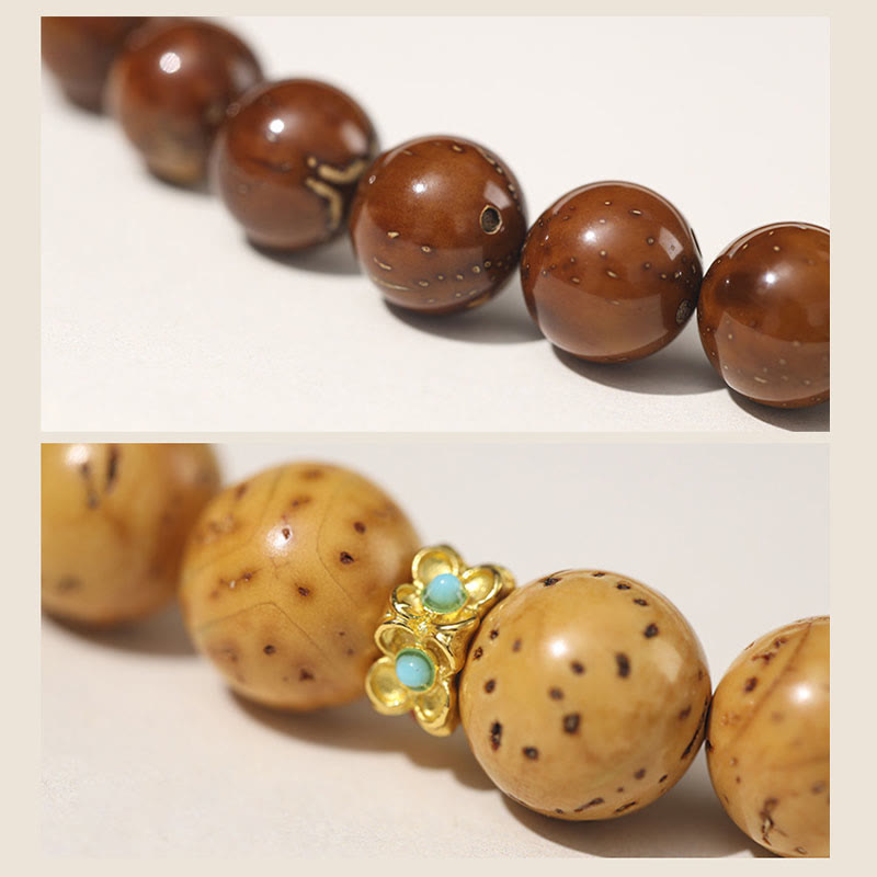 Tibetan Style Double Wrap Bracelet with Turquoise, Copper and Natural Purple Gold Rat Bodhi Seeds