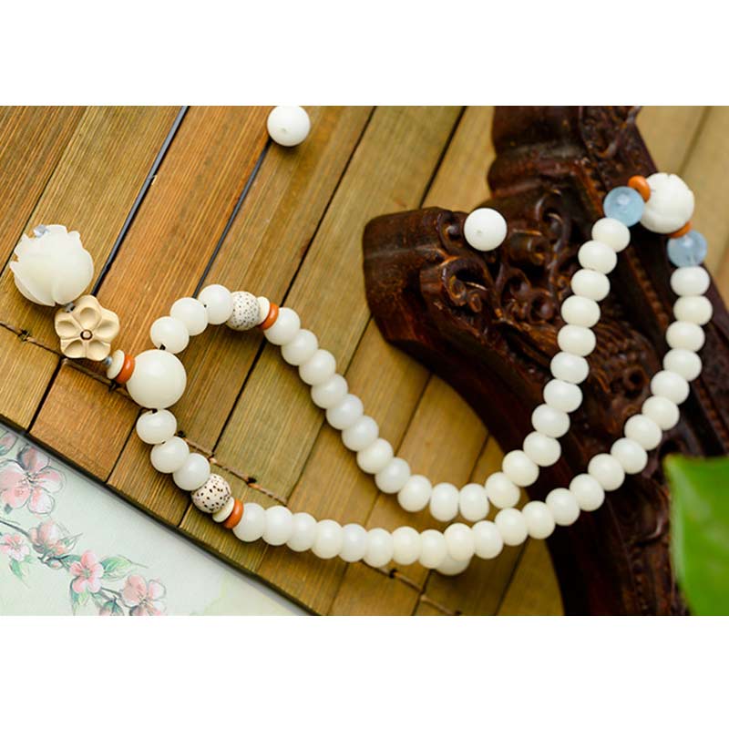 Tibetan White Jade Bodhi Lotus Blessing Bracelet