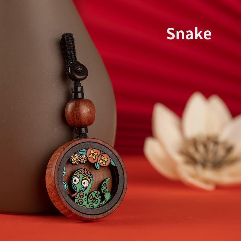 Year Of The Dragon Hand Painted Chinese Zodiac Rosewood Carved Calm Key Chain (Extra 35% Off | USE CODE: FS35)
