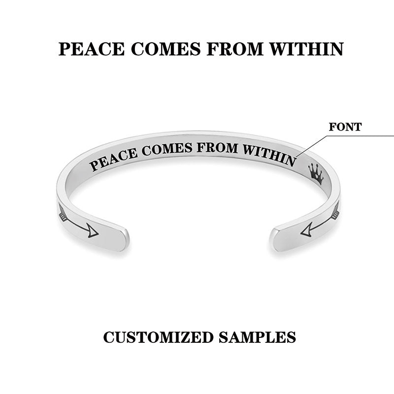 Inspirational Bracelets Personalized Gift for Her Him Engraved Mantra Cuff Bangle Crown Jewelry