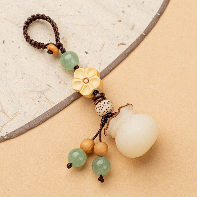 Handmade Bodhi Seed, Aventurine & Boxwood Money Bag Botanical Keychain