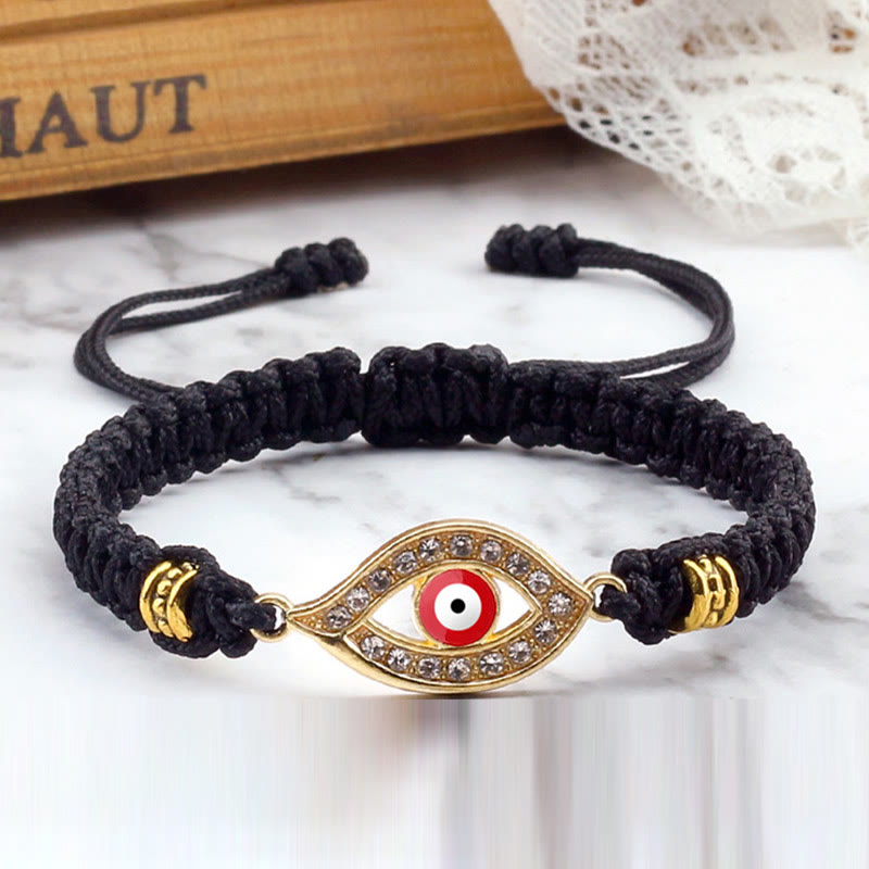 Handmade Evil Eye Red String Braided Bracelet with Gold or Silver Border