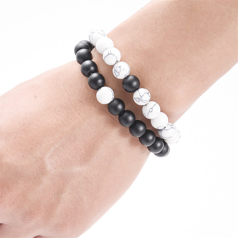 2pcs Natural Frosted Stone and White Turquoise Beaded Couple Bracelet Set