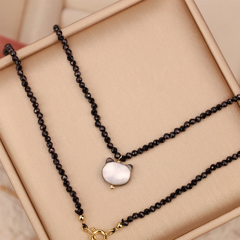 Black Spinel Cute Cat Motivate Choker Necklace