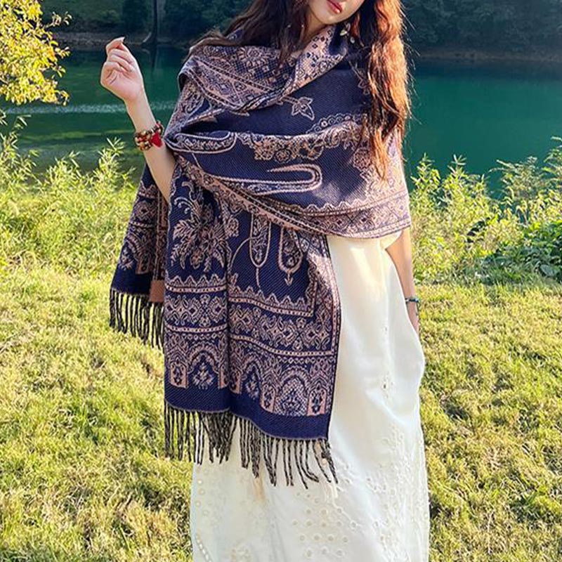 Vintage Tibetan Leaves Pattern Design Shawl Cozy Travel Scarf Wrap