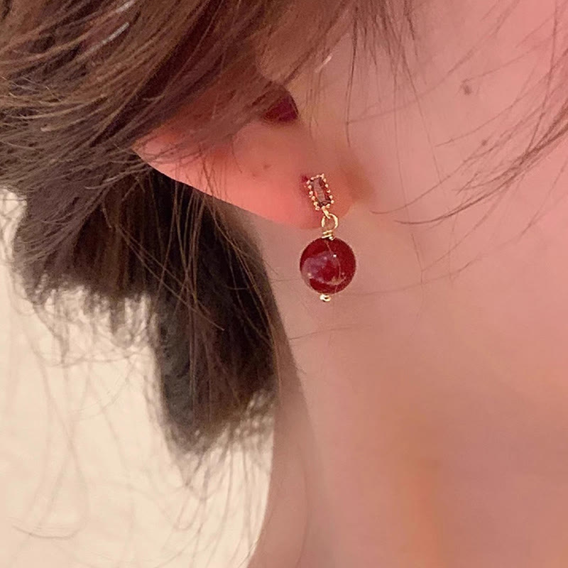 925 Sterling Silver Posts 14K Gold Filled Cinnabar Bead Zircon Calm Earrings