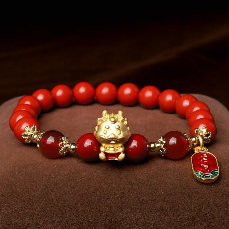 Year of the Dragon Natural Cinnabar Ingot Protection Bracelet