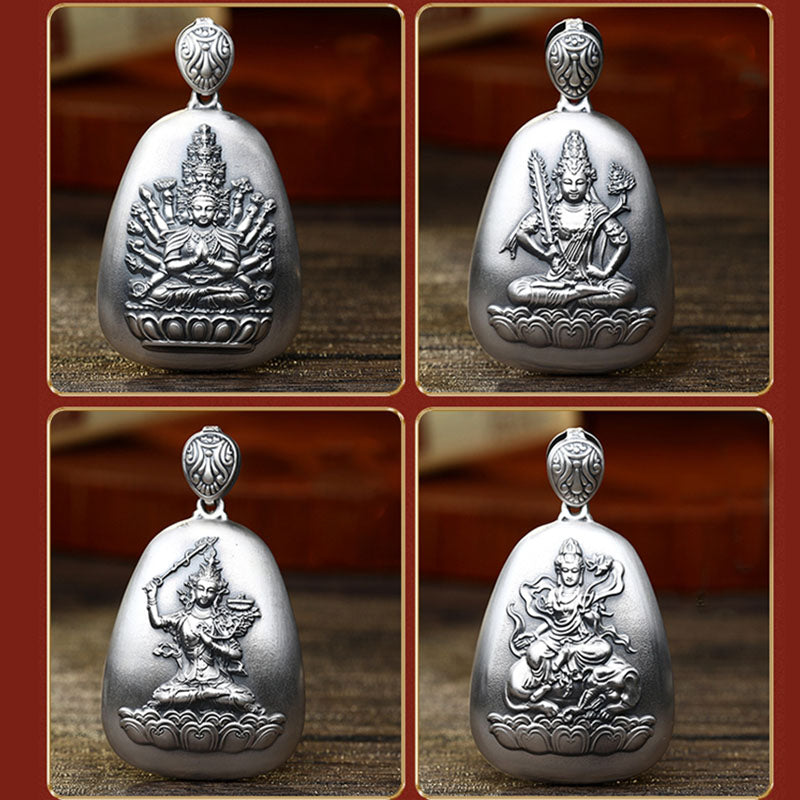 999 Sterling Silver Chinese Zodiac Natal Buddha Heart Sutra Engraved Protection Necklace Pendant