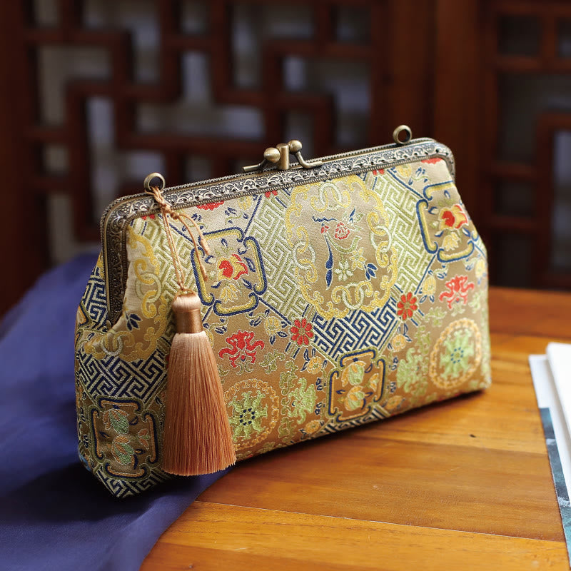 Vintage Geometry Flowers Metal Chain Crossbody Bag Shoulder Bag Handbag