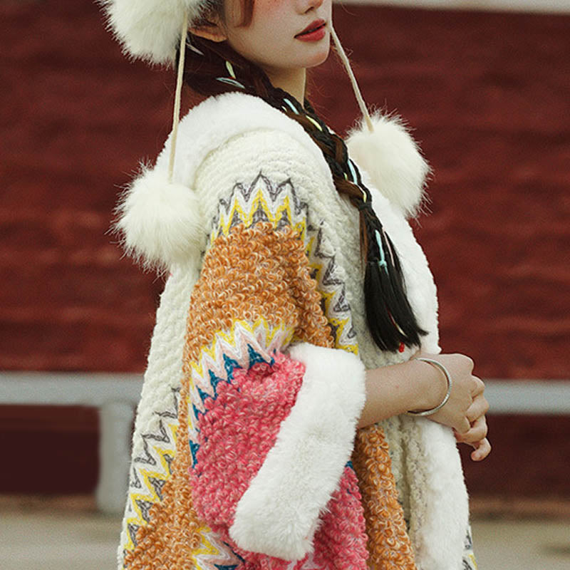 Tactile Striped Knitted Travel Meditation Tibetan Shawl